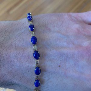 14K Gold - Oval Lapis Greek Key Link Bracelet